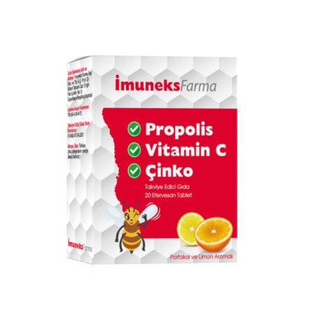 Imuneks Propolis Vitamin C Çinko içeren Takviye Edici Gıda 20 Efervesan Tablet