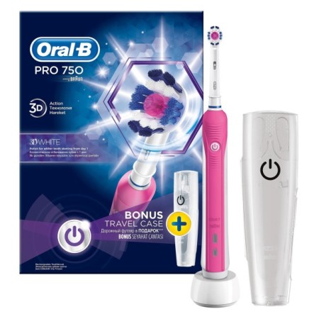 Oral-B Pro 750 Şarj Edilebilir Diş Fırçası 3D White Pembe + Seyahat Kabı Hediyeli