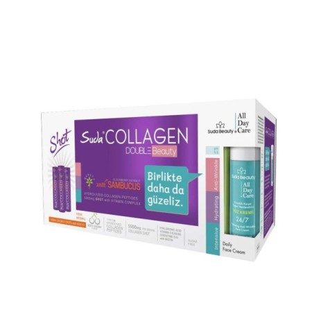 Suda Collagen Double Beauty (30 Shot Vişne Kolajen & Suda Beauty All Day Care Yüz Kremi 50ml)