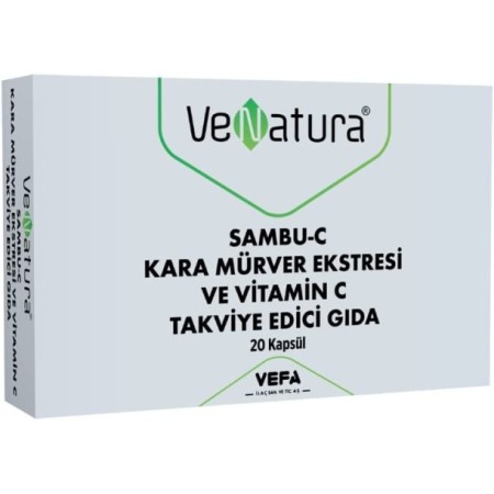 Venatura Sambu-C Kara Mürver Ekstresi ve Vitamin C Takviye Edici Gıda 20 Kapsül