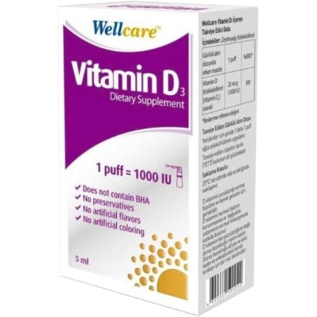 Wellcare Vitamin D3 1000 IU Sprey Takviye Edici Gıda 5 ml