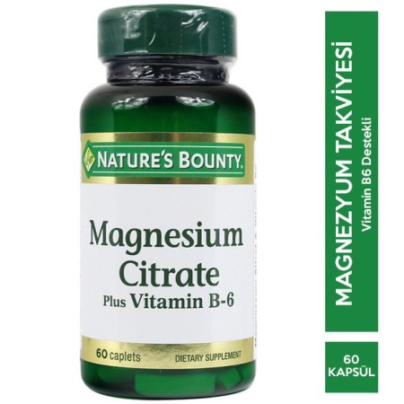 Natures Bounty Magnesium Citrate with Vitamin B6 Takviye Edici Gıda 60 Kaplet