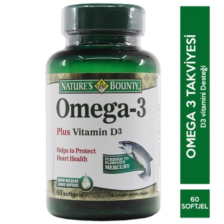 Nature's Bounty Omega 3 Plus Vitamin D3 60 Kapsül