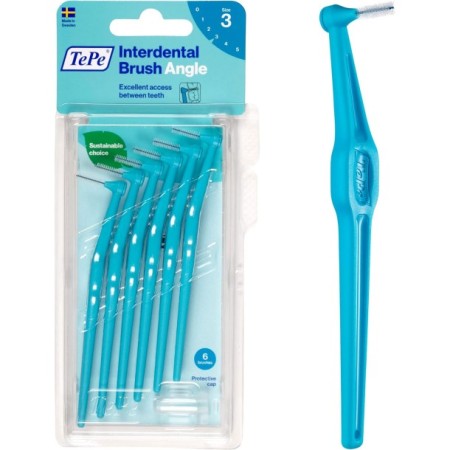TEPE İnterdental Fırça Açısı, Diş Temizliği için Açılı Diş Fırçası, 6'lı Paket, 0,6 mm, Orta Boşluklar, Mavi, Boyut 3