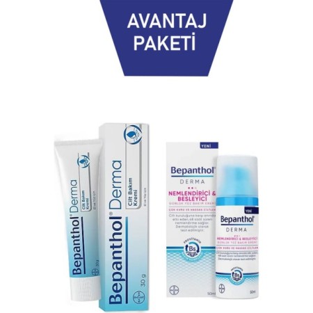Bepanthol Derma 50 ml Nemlendirici ve Besleyici Yüz Bakım Kremi + 30 gr Cilt Bakım Kremi