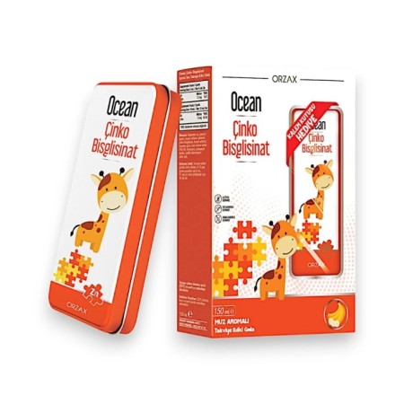 Ocean Çinko Bisglisinat Muz Aromalı Şurup 150 mL Metal Kalem Kutusu Hediye