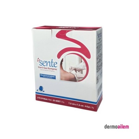 Sente Steril Gaz Kompres 7.5 x 7.5 cm 4 kat 5 li Paket 25 Adet