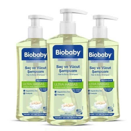 Biobaby Ultra Hassas 3x500 ml Bebek Saç ve Vücut Şampuanı