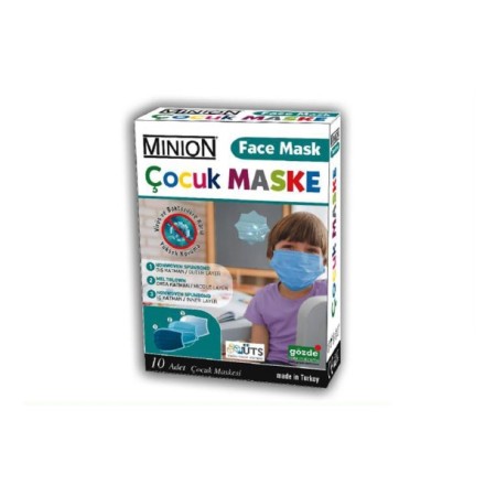  Mınıon Maske 3 Kat Meltblown Çocuk Maskesi 10'Lu Beyaz  