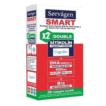 Sorvagen Smart Double Sitikolin Dha Omega 3 ve B12 30 Kapsül