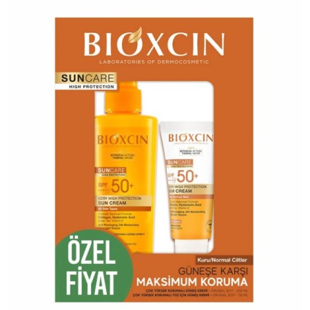 Bioxcin Kuru ve Normal Ciltler İçin Güneş Bakım Seti SPF50+ 50 ML + Tüm Ciltler İçin Güneş Spreyi SP50+ 200 ML